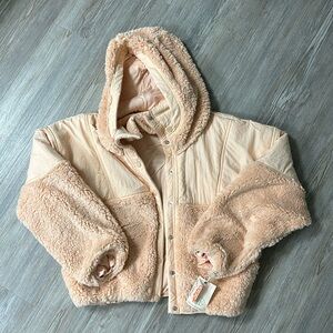 Free People FP Movement Adventure Awaits Fleece Jacket champagne peach oversized